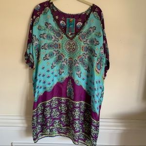 Johnny Was silk Tunic Dress purple floral large